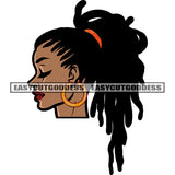 Locus Long Hairstyle African American Woman Side Face Wearing Hoop Earing Close Eyes Design Element SVG JPG PNG Vector Clipart Cricut Silhouette Cut Cutting