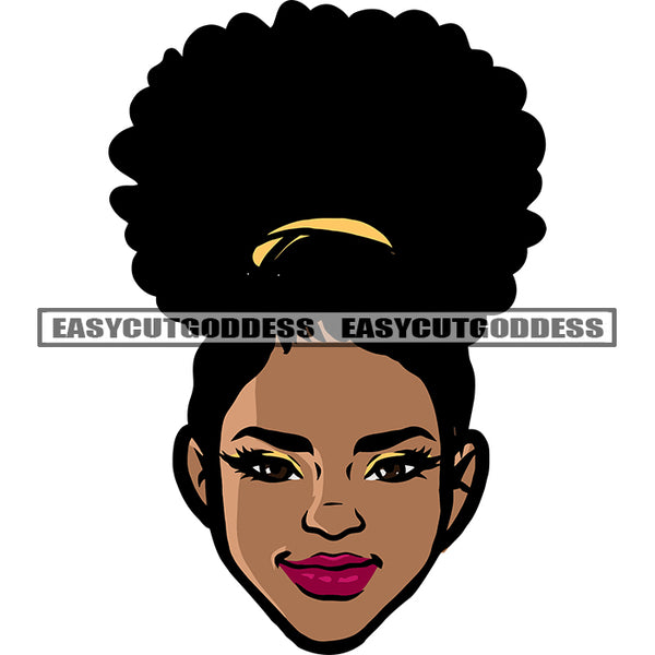 Smile Face African American Woman Head Design Element Afro Hairstyle White Background SVG JPG PNG Vector Clipart Cricut Silhouette Cut Cutting
