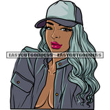 Sexy Gangster African American Girls Face Design Element Wearing Cap Afro Long Color Hairstyle Wearing Sexy Dress SVG JPG PNG Vector Clipart Cricut Silhouette Cut Cutting