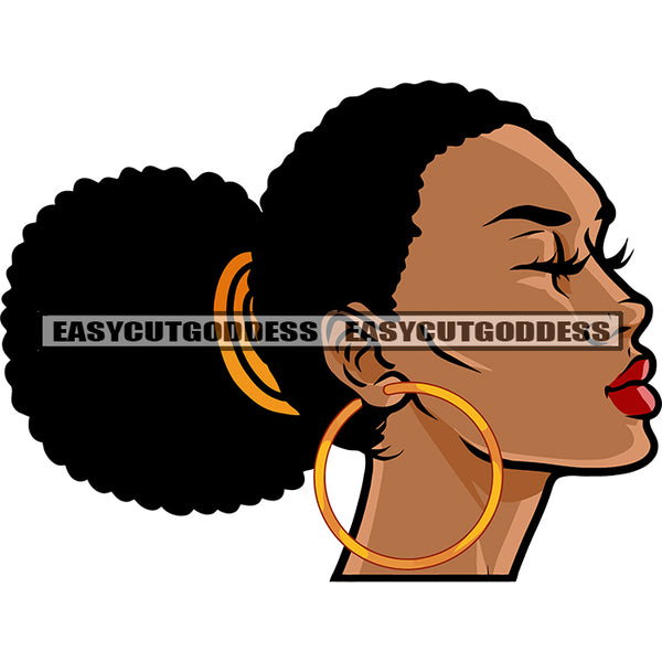 African American Woman Face Design Melanin Woman Wearing Hoop Earing Close Eyes Afro Hairstyle SVG JPG PNG Vector Clipart Cricut Silhouette Cut Cutting