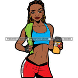 Fitness Woman Hand Holding Mug And Smile Face African American Girls Wearing Hoop Earing Long Hairstyle White Background SVG JPG PNG Vector Clipart Cricut Silhouette Cut Cutting