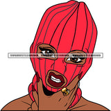 Angry Face African American Gangster Woman Wearing Red Color Ski Mask White Background Afro Girls Hand Long Nail White Background SVG JPG PNG Vector Clipart Cricut Silhouette Cut Cutting