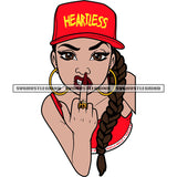 Heartless Quote On Cat African American Angry Face Girls Showing Middle Finger Red Color Dress Long Nail And Long Hair Design Element Afro Girls Wearing Hoop Earing SVG JPG PNG Vector Clipart Cricut Silhouette Cut Cutting