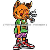 Gangster Scarface Cat Standing And Smoking Weed African American Cat Red Eyes Design Element White Background SVG JPG PNG Vector Clipart Cricut Silhouette Cut Cutting