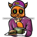 Gangster Scarface Cat Sitting On Table Cat Wearing Cap Smile Face Cat Lot Of Money Bundle On Table Money Note Make Burger Dollar Sign On Cat Eyes SVG JPG PNG Vector Clipart Cricut Silhouette Cut Cutting