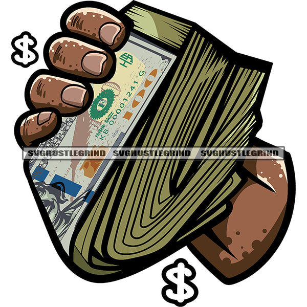 African American Man Hand Holding Lot Of Money Note Design Element White Background Dollar Symbol SVG JPG PNG Vector Clipart Cricut Silhouette Cut Cutting