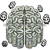 Lot Of Money Note Make Human Brain Design Element Brain Artwork And Dollar Symbol White Background SVG JPG PNG Vector Clipart Cricut Silhouette Cut Cutting
