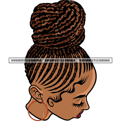 African American Gangster Girls Face Design Element Afro Girls Wearing Hoop Earing Locus Long Hairstyle White Background SVG JPG PNG Vector Clipart Cricut Silhouette Cut Cutting