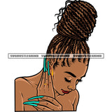 Beautiful African American Woman Cute Face Long Nail Design Element Locus Long Hairstyle Smile Face White Background Close Eyes SVG JPG PNG Vector Clipart Cricut Silhouette Cut Cutting