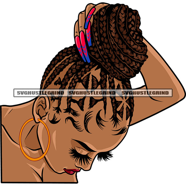 Beautiful African American Woman Hand Holding His Hair Cute Face Long Nail Design Element Locus Long Hairstyle Smile Face White Background Close Eyes SVG JPG PNG Vector Clipart Cricut Silhouette Cut Cutting