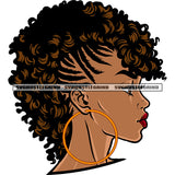 African American Woman Head Design Element Afro Girls Wearing Hoop Earing Shor Hairstyle Design White Background SVG JPG PNG Vector Clipart Cricut Silhouette Cut Cutting