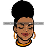 Melanin Woman Smile Face Afro Hairstyle Wearing Hoop Earing Design Element White Background African American Melanin Woman Head SVG JPG PNG Vector Clipart Cricut Silhouette Cut Cutting