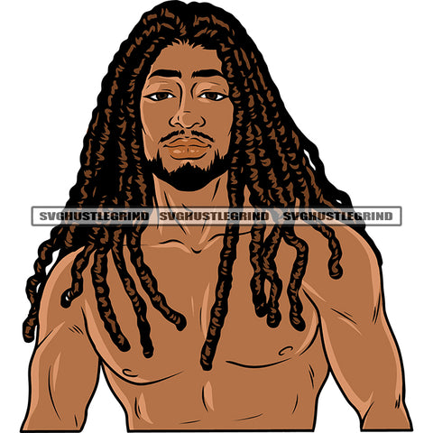 Locus Long Hairstyle African American Man Body Design Element Afro Bodybuilder Man Fitness Man White Background SVG JPG PNG Vector Clipart Cricut Silhouette Cut Cutting
