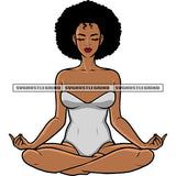 Smile Face African American Woman Yoga Pose Melanin Woman Close Eyes Afro Hairstyle Wearing Hoop Earing White Background SVG JPG PNG Vector Clipart Cricut Silhouette Cut Cutting
