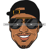 Only Head Smile Face African American Basketball Player Afro Man Wearing Cap And Sunglass Design Element White Teeth Beard Style White Background SVG JPG PNG Vector Clipart Cricut Silhouette Cut Cutting