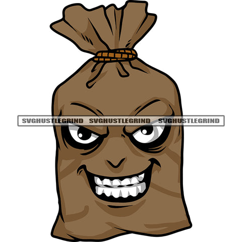 Smile Face Funny Money Bag Cartoon Character Design Element White Teeth Beautiful Eyes White Background SVG JPG PNG Vector Clipart Cricut Silhouette Cut Cutting