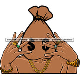 Swag Hand Sign African American Funny Money Bag Cartoon Character Dollar Sign On Eyes Design Element Character Showing Finger Ring SVG JPG PNG Vector Clipart Cricut Silhouette Cut Cutting