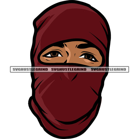 Gangster African American Man Face Design Element Afro Man Wearing Ski Mask White Background SVG JPG PNG Vector Clipart Cricut Silhouette Cut Cutting