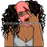 Sexy African American Woman Showing Middle Finger Curly Long Hairstyle Afro Girls Wearing Ski Mask Design Element Afro Girls Long Nail White Background SVG JPG PNG Vector Clipart Cricut Silhouette Cut Cutting