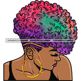 African American Woman Afro Rainbow Color Hairstyle Gangster Girls Wearing Hoop Earing White Background Close Eyes SVG JPG PNG Vector Clipart Cricut Silhouette Cut Cutting