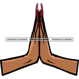 Hard Praying Hand African American Woman Hand Praying Pose Afro Girls Hand Long Nail White Background SVG JPG PNG Vector Clipart Cricut Silhouette Cut Cutting