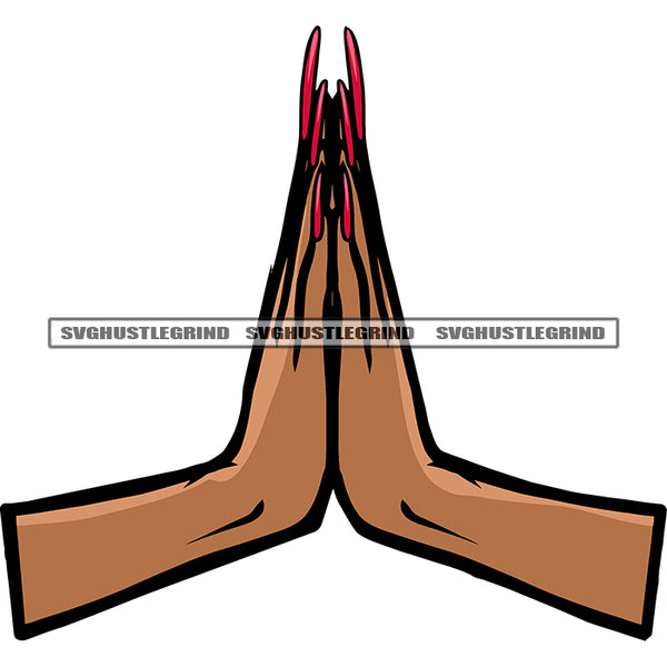 Hard Praying Hand African American Woman Hand Praying Pose Afro Girls Hand Long Nail White Background SVG JPG PNG Vector Clipart Cricut Silhouette Cut Cutting