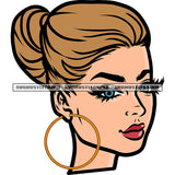Beautiful Girls Head Design Element African American Girls Wearing Hoop Earing Smile Face Design Element White Background SVG JPG PNG Vector Clipart Cricut Silhouette Cut Cutting