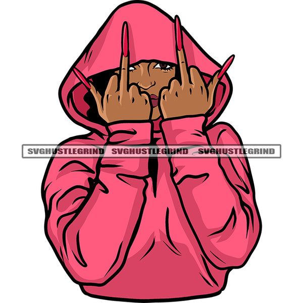 African American Woman Showing Double Hand Middle Finger Afro Woman Hide Face Design Element Melanin Woman Hand Long Nail White Background SVG JPG PNG Vector Clipart Cricut Silhouette Cut Cutting