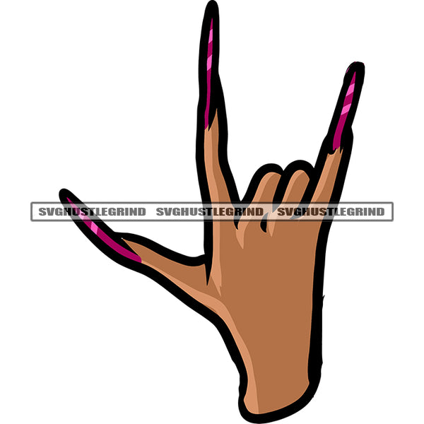 Woman Hand Swag Hand Sign African American Woman Hand Long Nail Design Element White Background SVG JPG PNG Vector Clipart Cricut Silhouette Cut Cutting