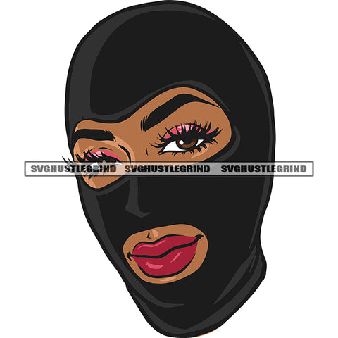 African American Woman Wearing Ski Mask Afro Woman Smile Face Design Element White Background Beautiful Eyes SVG JPG PNG Vector Clipart Cricut Silhouette Cut Cutting