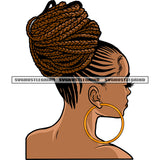African American Woman Back Side Design Element Wearing Hoop Earing Locus Long Hairstyle White Background Close Eyes SVG JPG PNG Vector Clipart Cricut Silhouette Cut Cutting
