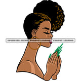 Hard Praying Hand African American Woman Side Face Design Element Afro Girls Close Eyes Long Nail Afro Puffy Hairstyle SVG JPG PNG Vector Clipart Cricut Silhouette Cut Cutting