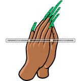 Hard Praying Hand Woman Hand Long Nail Green Color Design Element White Background Afro Girls Hand SVG JPG PNG Vector Clipart Cricut Silhouette Cut Cutting