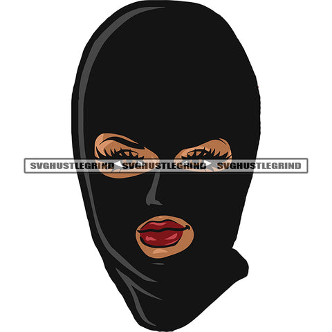 Smile Face African American Gangster Woman Head Design Element Afro Woman Wearing Ski Mask White Background SVG JPG PNG Vector Clipart Cricut Silhouette Cut Cutting