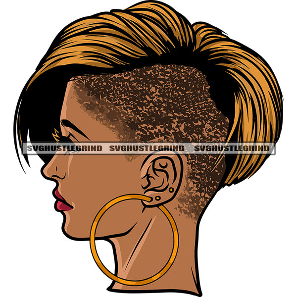 Cute Face African American Woman Side Face Design Element Afro Girls Hand Long Nail Melanin Woman Waring Hoop Earing White Background SVG JPG PNG Vector Clipart Cricut Silhouette Cut Cutting