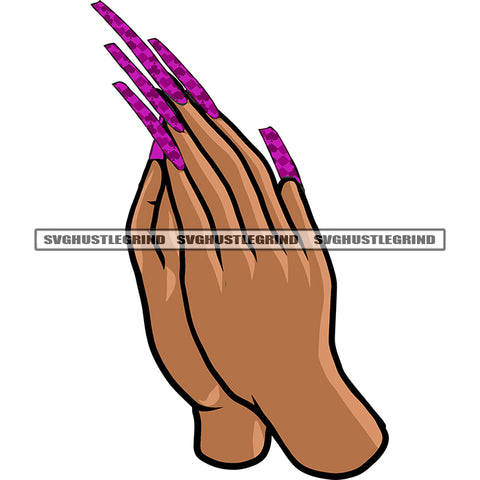 Woman Hand Hard Praying Pose African American Woman Long Nail Design Element White Background SVG JPG PNG Vector Clipart Cricut Silhouette Cut Cutting