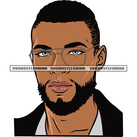 Business Man Wearing Sunglass African American Man Face Design Element Afro Short Hairstyle Beard Style White Background SVG JPG PNG Vector Clipart Cricut Silhouette Cut Cutting