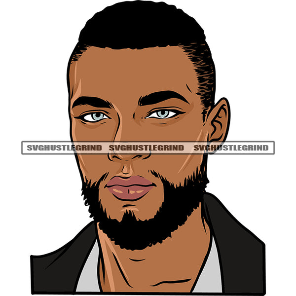 Business Man Smile Face African American Man Face Design Element Afro Short Hairstyle Beard Style White Background SVG JPG PNG Vector Clipart Cricut Silhouette Cut Cutting