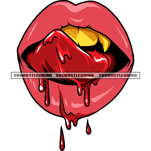 African American Woman Lips Design Element Tongue Out Of Mouth Afro Girls Golden Teeth Blood Dripping SVG JPG PNG Vector Clipart Cricut Silhouette Cut Cutting