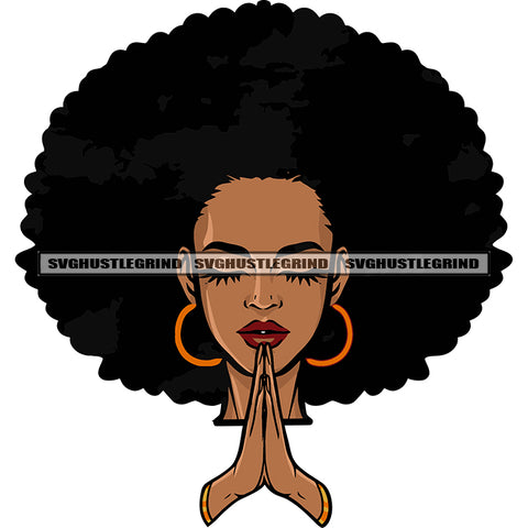 Hard Praying Hand Close Eyes Smile Face African American Woman Hairstyle Afro Girls Wearing Sunglass Design Element Afro Gils Long Nail White Background SVG JPG PNG Vector Clipart Cricut Silhouette Cut Cutting
