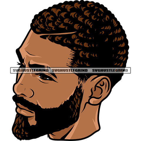 African American Gangster Man Head And Face Design Element Afro Short Hairstyle And Beard Style White Background SVG JPG PNG Vector Clipart Cricut Silhouette Cut Cutting