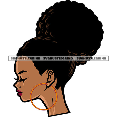 Smile Face African American Woman Side Face Afro Girls Wearing Hoop Earing Design Element Afro Girls Short Hairstyle Close Eyes White Background SVG JPG PNG Vector Clipart Cricut Silhouette Cut Cutting