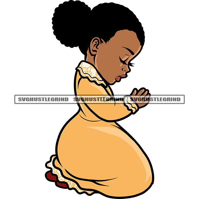 African American Baby Girls Sitting Hard Praying Hand Pose Design Elem ...