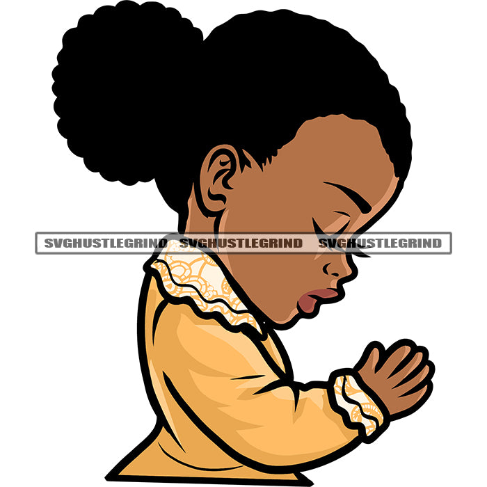 African American Girls Hard Praying Hand Design Element Close Eyes Afr ...