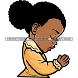 African American Girls Hard Praying Hand Design Element Close Eyes Afro Short Hairstyle White Background SVG JPG PNG Vector Clipart Cricut Silhouette Cut Cutting