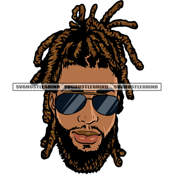 African American Man Wearing Sunglass Locus Hairstyle Design Element White Background Melanin Man Smile Face SVG JPG PNG Vector Clipart Cricut Silhouette Cut Cutting
