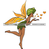 Fairy Blowing Hearts Kisses Pose Design Element Afro Woman Wearing Hairband Fairy With Wings White Background SVG JPG PNG Vector Clipart Cricut Silhouette Cut Cutting