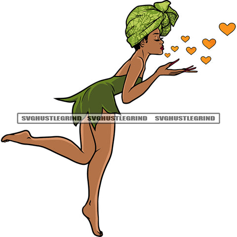 Fairy Blowing Hearts Kisses Pose Design Element Afro Woman Wearing Hairband Fairy Flying Close Eyes White Background SVG JPG PNG Vector Clipart Cricut Silhouette Cut Cutting