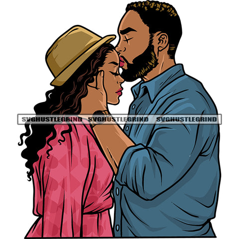 Gangster African American Couple Kiss Pose Afro Short Hairstyle And Long Curly Hairstyle Design Element White Background Romantic Pose SVG JPG PNG Vector Clipart Cricut Silhouette Cut Cutting
