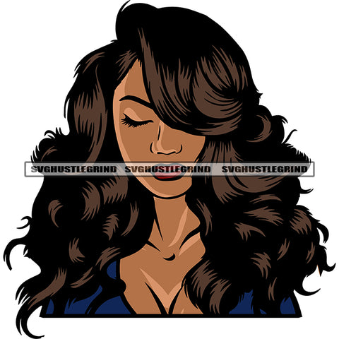Afro Woman Close Eyes Strata Hairstyle African American Woman Close Eyes Design Element Melanin Woman Beautiful Lips White Background SVG JPG PNG Vector Clipart Cricut Silhouette Cut Cutting